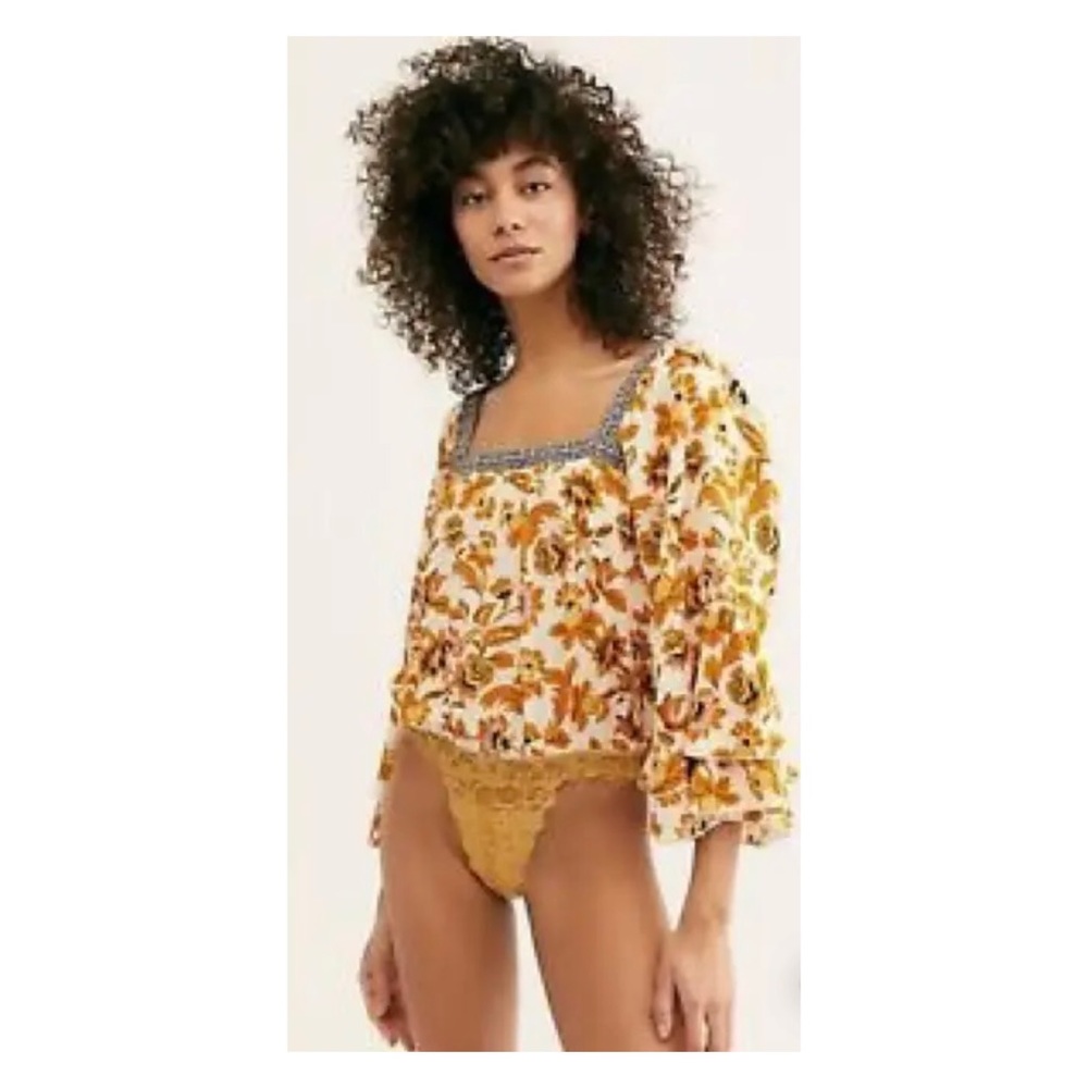NWT Free People Blooming Borders Bodysuit in Ivory Combo Size Small